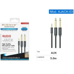 CAVO AUDIO AUX 3.5MM MASCHIO A DOPPIO CAVO JACK 6.5MM MASCHIO MONO 5MT AJACK-03