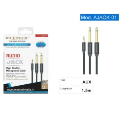 CAVO AUDIO AUX 3.5MM MASCHIO A DOPPIO CAVO JACK 6.5MM MASCHIO MONO AJACK-01 1.5MT