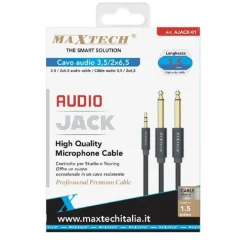 CAVO AUDIO AUX 3.5MM MASCHIO A DOPPIO CAVO JACK 6.5MM MASCHIO MONO AJACK-01 1.5MT