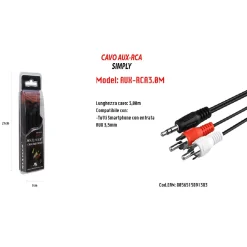 CAVO AUDIO DA JACK 3,5MM AUX A 2RCA MASCHIO DOPPIO STEREO PROLUNGA 3MT AUX-R3.0M