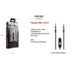 CAVO AUDIO 3,5MM AUX STEREO CON MICROFONO INCORPORATO PER SMARTPHONE 1MT MAXTECH AUX-M1M
