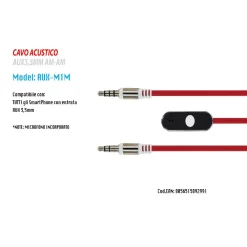 CAVO AUDIO 3,5MM AUX STEREO CON MICROFONO INCORPORATO PER SMARTPHONE 1MT MAXTECH AUX-M1M