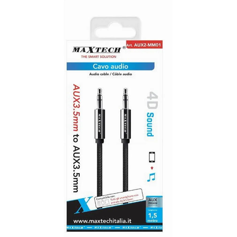 CAVO AUDIO STEREO 1.5 MT DOPPIO JACK AUX 3,5MM PROLUNGA PER SMARTPHONE AUX2-MM01