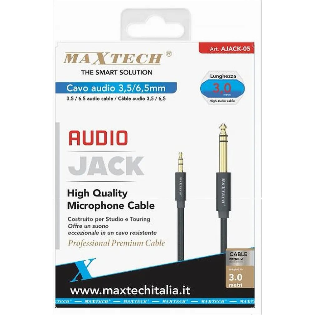 CAVO AUX JACK DA 3,5 MM A 6,5 MM AUDIO STEREO ALTA QUALITÀ DA 3 METRI AJACK-05