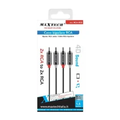 CAVO BIPOLARE RCA AUDIO VIDEO STEREO 2 X RCA MASCHIO/MASCHIO 1,5 METRI RCA-R02