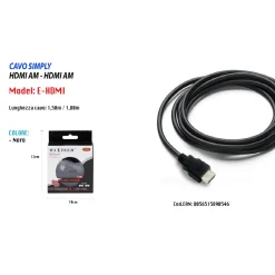 CAVO CAVETTO CAVI HDMI VIDEO 1.8 METRI 1080P SCHERMATO HDMI AM-AM MAXTECH E-HDMI