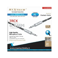 CAVO COLLEGAMENTO 2 JACK DA 6.5MM MONO 20MT CAVO MICROFONO AUDIO STEREO JJACK-05