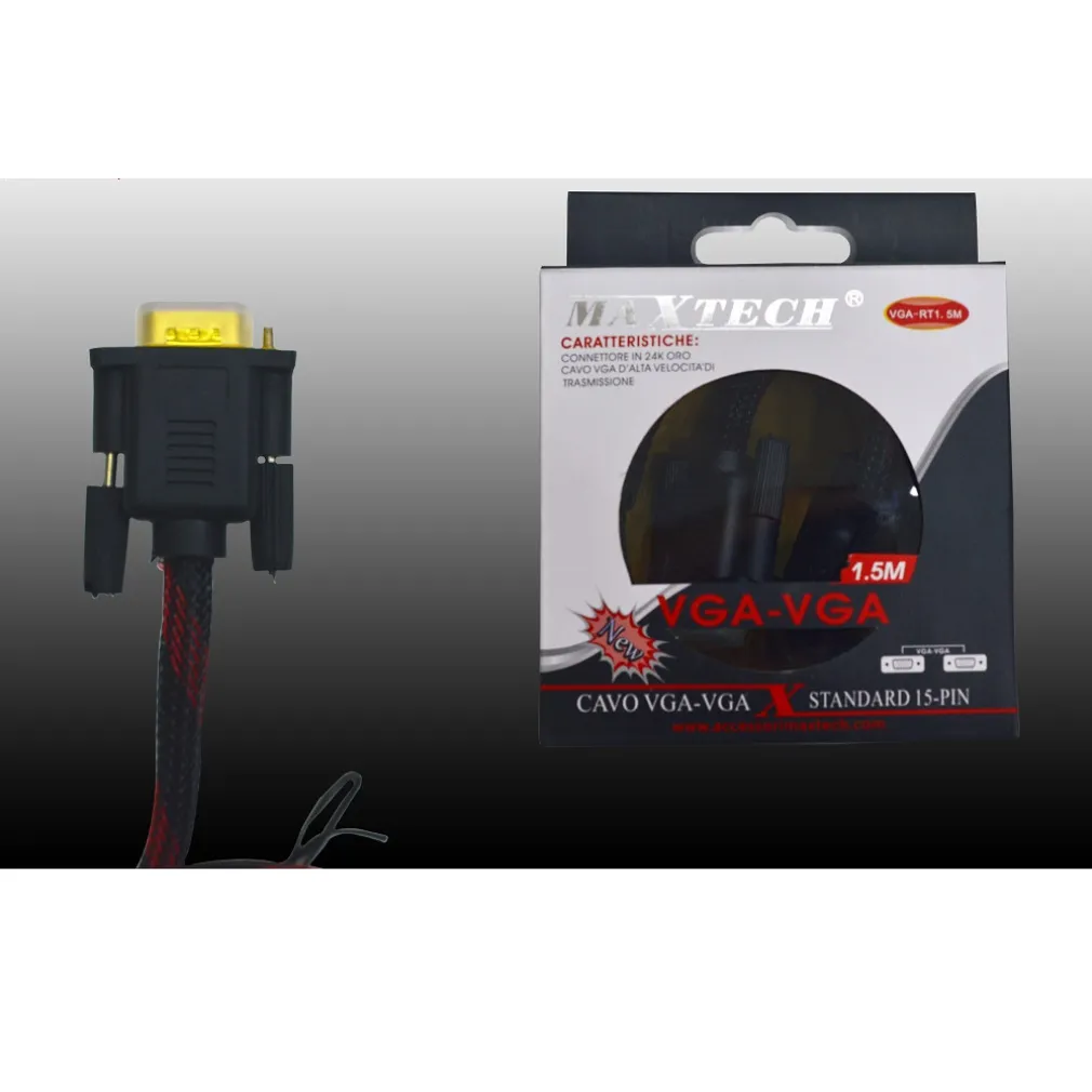 CAVO DA VGA A VGA MASCHIO A MASCHIO 1,5MT CAVO TELATO PER PC MAXTECH VGA-RT1.5M