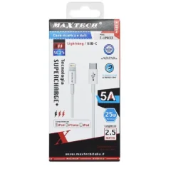 CAVO DATI RICARICA LIGHTNING A TYPE-C 5A SUPER CARICA IPHONE IPAD 2.5 MT F-IP033