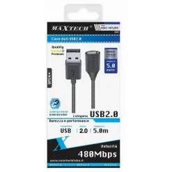 CAVO DATI USB 2.0 MASCHIO A FEMMINA M/F PROLUNGA PC COMPUTER 5 MT USB2.0-MF5.0M