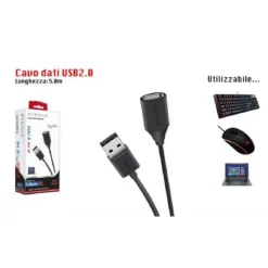 CAVO DATI USB 2.0 MASCHIO A FEMMINA M/F PROLUNGA PC COMPUTER 5 MT USB2.0-MF5.0M
