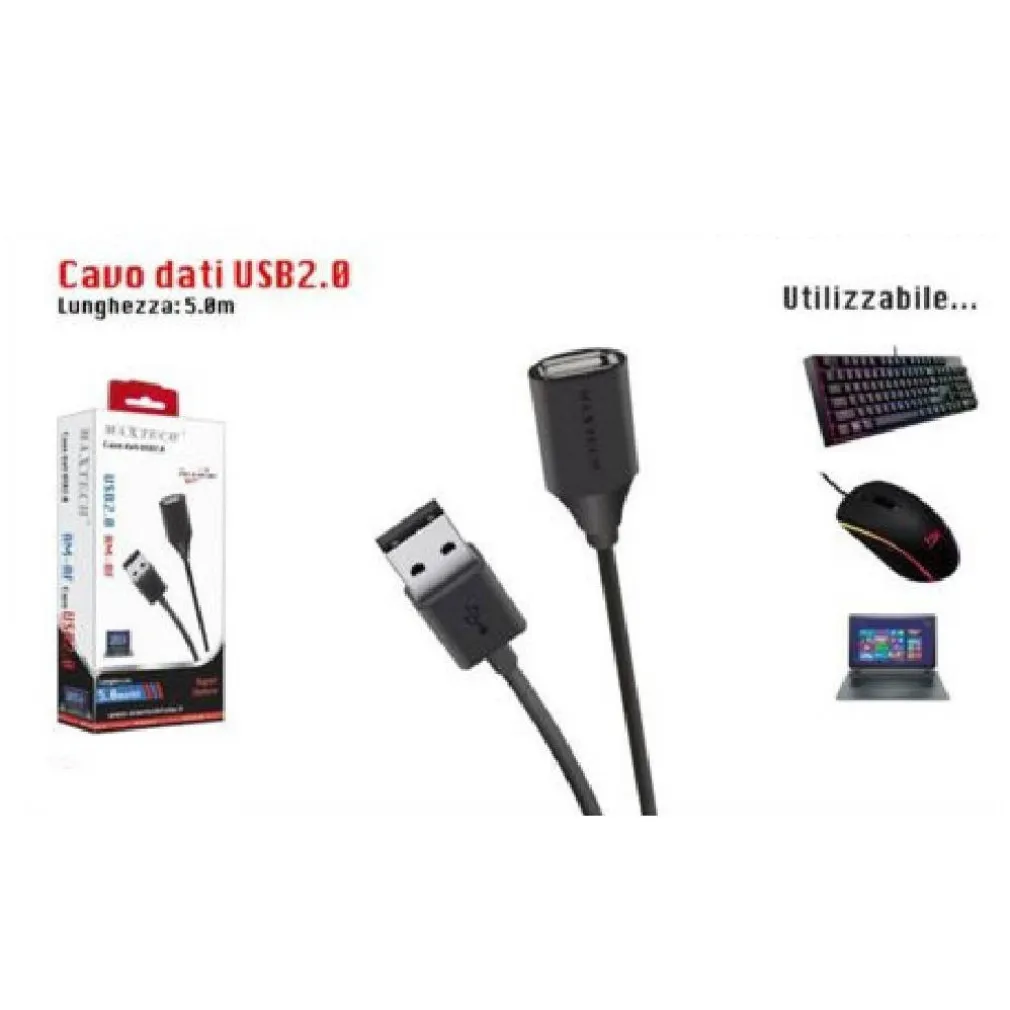 CAVO DATI USB 2.0 MASCHIO A FEMMINA M/F PROLUNGA PC COMPUTER 5 MT USB2.0-MF5.0M