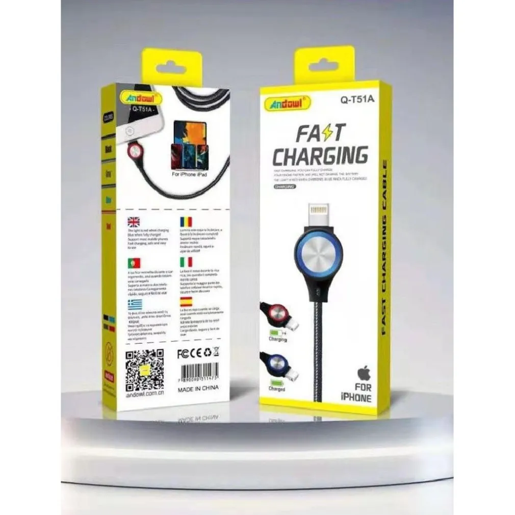 CAVO DI RICARICA RAPIDA VELOCE PER IPHONE LIGHTNING CON LUCE ILLUMINAZIONE Q-T51A