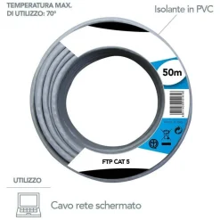 CAVO ETHERNET DI RETE 50MT FTP CAT 5E PROLUNGA LAN ROUTER INTERNET COMPUTER