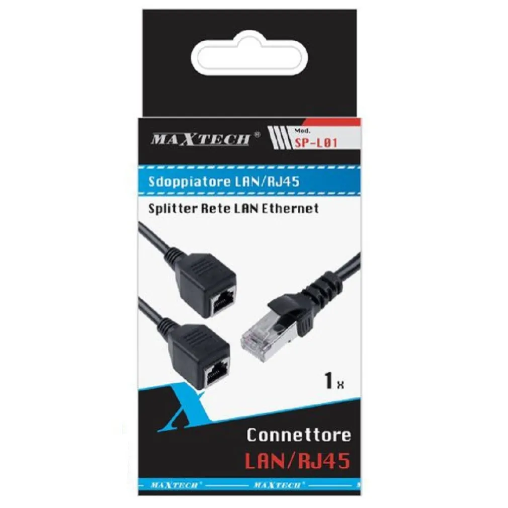 CAVO ETHERNET RJ45 PORTA LAN PORTA DA 1 A 2 ADATTATORE CONNETTORE MAXTECH SP-L01