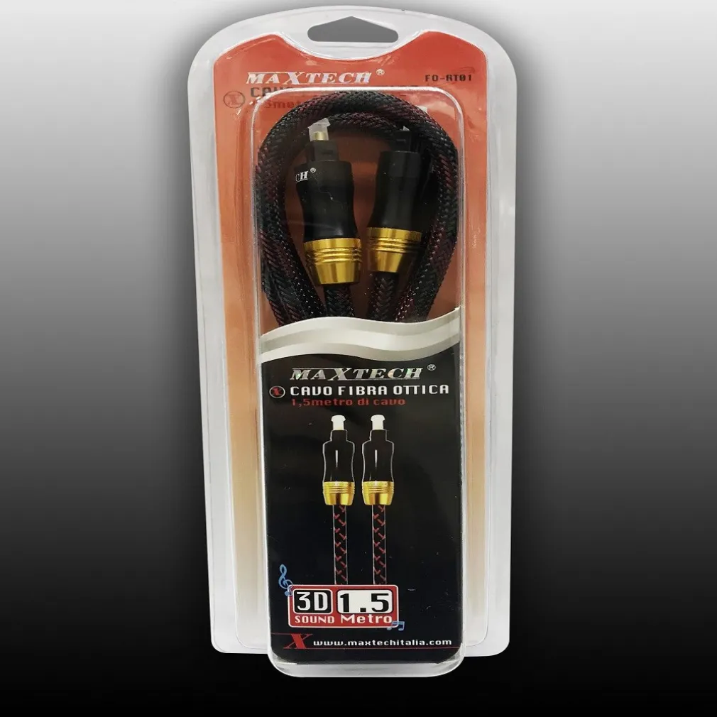 CAVO FIBRA OTTICA 1.5 MT CONNETTORE PLACCATO ORO AUDIO DIGITALE FO-RT01 MAXTECH
