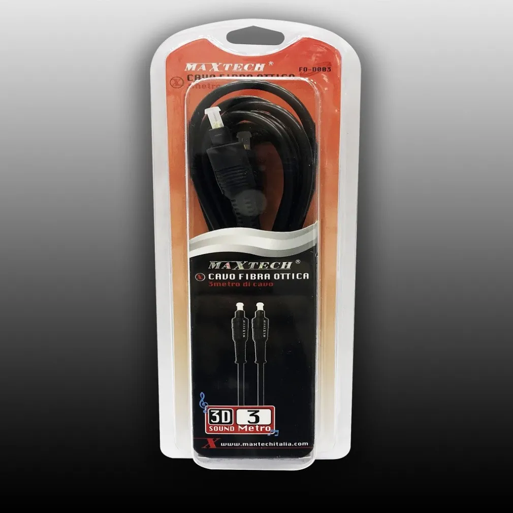 CAVO FIBRA OTTICA DA 3 METRI DIGITAL SURROUND AUDIO DIGITALE 3D MAXTECH FO-D003