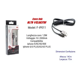 CAVO FILO USB VELOCE RICARICA PER IPHONE 5VOLT - 2000MA 1,50MT MAXTECH F-IP011