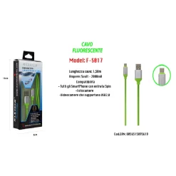 CAVO FLUORESCENTE RICARICA PER SMARTPHONE 5PIN 1,50MT 5VOLT - 2000MA MAXTECH F-S017