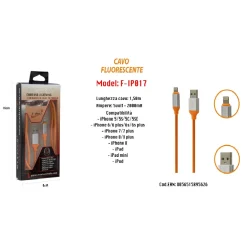 CAVO FLUORESCENTE RICARICA PER IPHONE IPAD IPOD 1,50MT 5VOLT - 2000MA MAXTECH F-IP017