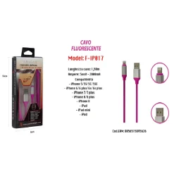 CAVO FLUORESCENTE RICARICA PER IPHONE IPAD IPOD 1,50MT 5VOLT - 2000MA MAXTECH F-IP017