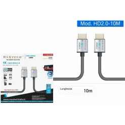 CAVO HDMI 2.0 4K DA 10 METRI HIGH SPEED TV MONITOR AUDIO VIDEO CAVETTO HD2.0-10M