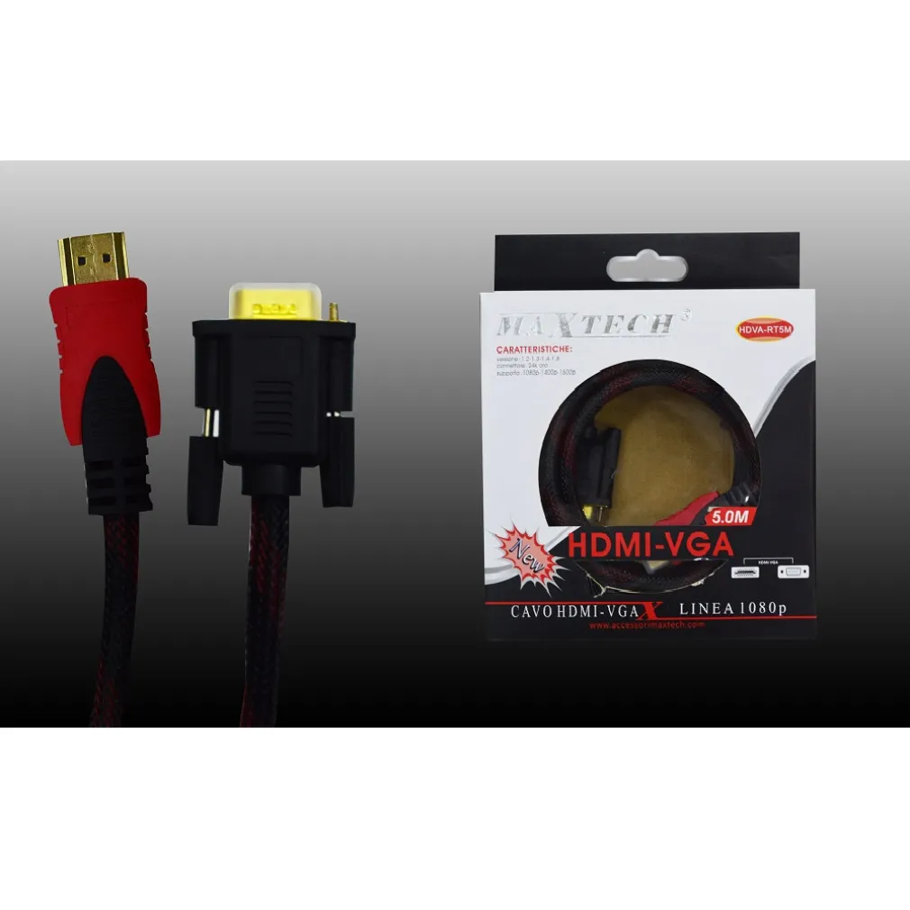 CAVO HDMI A VGA CAVO TELATO DA 5 METRI 1080P VIDEO PC LETTORI MAXTECH HDVA-RT5M