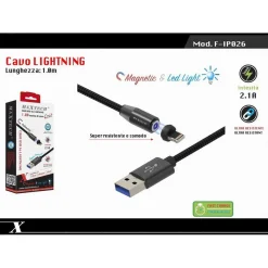 CAVO LIGHTNING 1MT USB INTRECCIATO MAGNETICO RICARICA IPAD IPHONE MAXTECH F-IP026