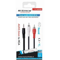 CAVO PROLUNGA AUDIO ADATTATORE STEREO DA AUX 3.5MM A 2XRCA 5 MT 4D SOUND AUX-R05