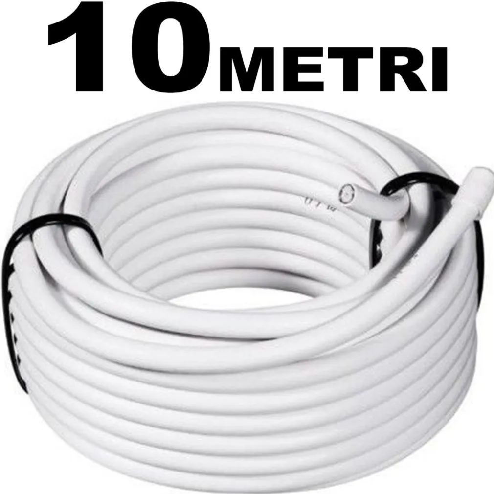 CAVO PROLUNGA 10MT COASSIALE TV ANTENNA DIGITALE TERRESTRE 75OHM CABLATO BIANCO
