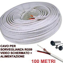 CAVO PROLUNGA TELECAMERA VIDEO ALIMENTAZIONE SCHERMATO 100 MT VIDEOSORVEGLIANZA