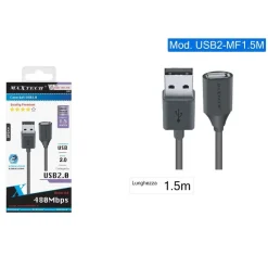 CAVO PROLUNGA USB 2.0 MASCHIO A FEMMINA PC COMPUTER 1,5MT MAXTECH USB2.0-MF1.5M