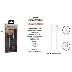 CAVO RICARICA RAPIDA PER IPHONE IPAD IPOD DA TYPE‑C A LIGHTNING MAXTECH F-IC001