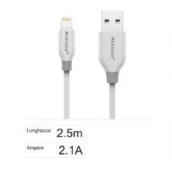 CAVO RICARICA SINCRONIZZAZIONE DATI USB LIGHTNING 2.1A PER IPHONE 2,5MT F-IP030