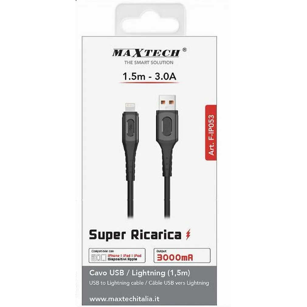 CAVO RICARICA SUPER TRASMISSIONE DATI USB LIGHTNING 3A 1.5MT IPHONE IPAD F-IP053