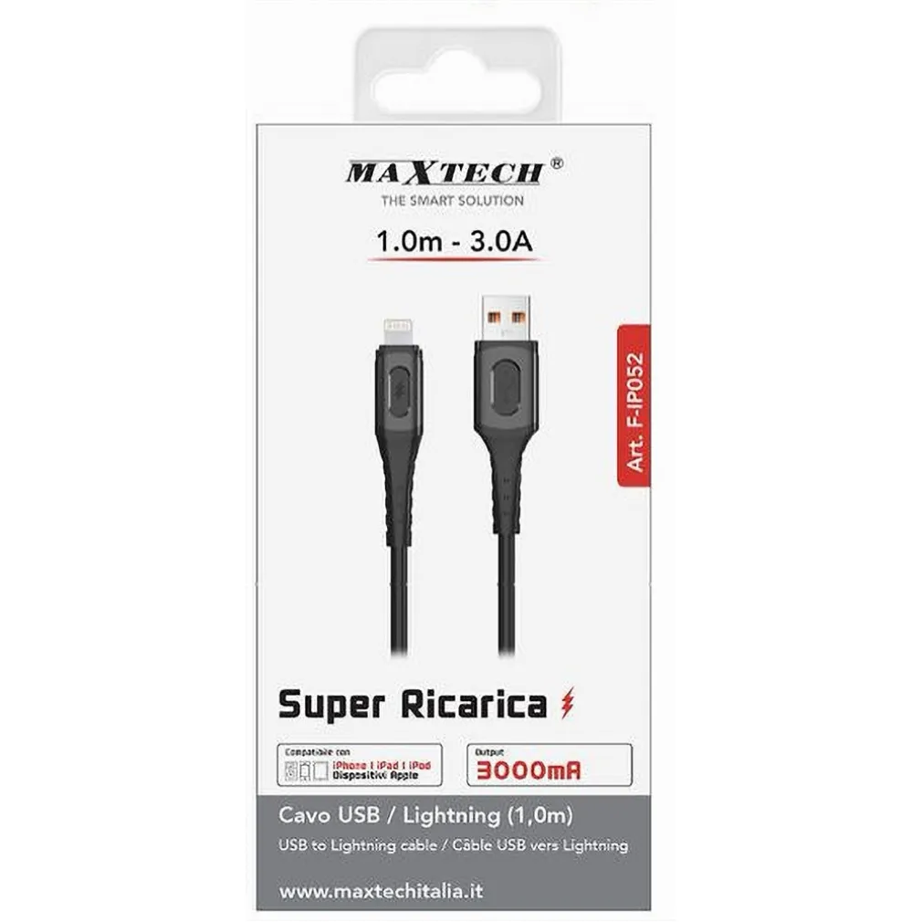 CAVO RICARICA SUPER TRASMISSIONE DATI USB A LIGHTNING 3A 1MT IPHONE IPAD F-IP052