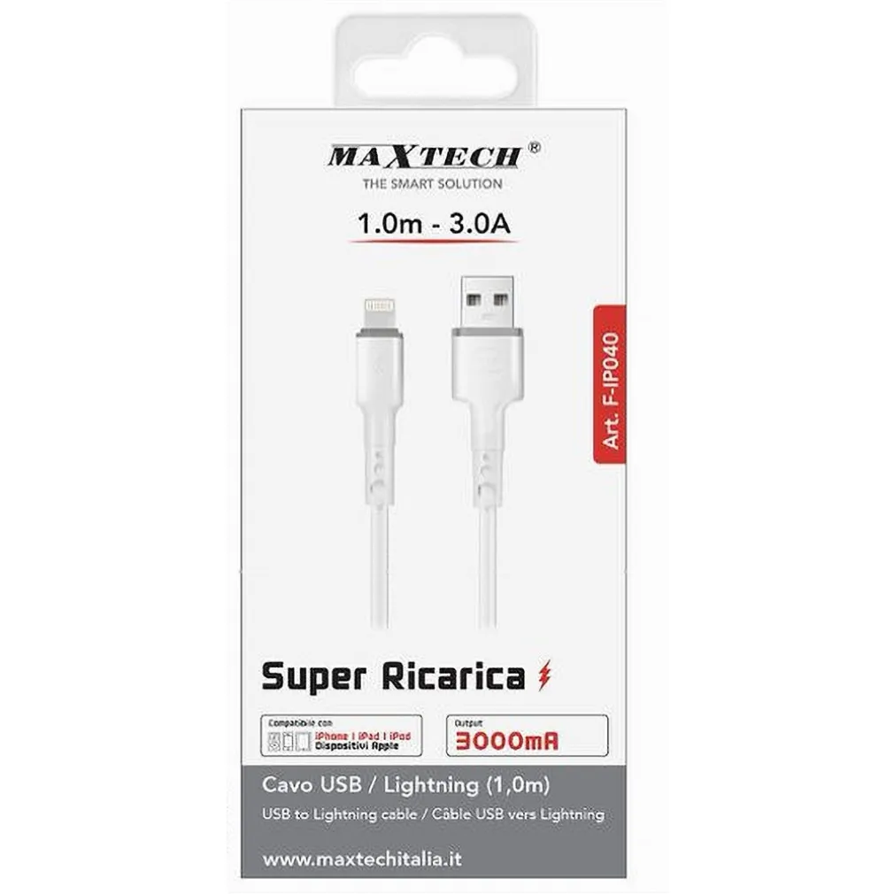 CAVO RICARICA TRASFERIMENTO DATI USB / LIGHTNING 3A 1MT IPAD IPOD IPHONE F-IP040