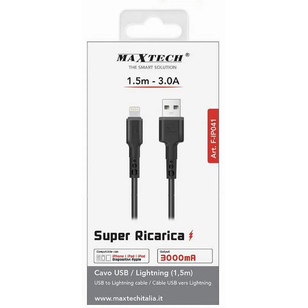 CAVO RICARICA TRASFERIMENTO DATI USB/LIGHTNING 3A 1.5MT IPAD IPOD IPHONE F-IP041