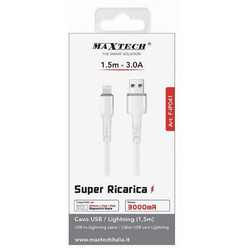CAVO RICARICA TRASFERIMENTO DATI USB/LIGHTNING 3A 1.5MT IPAD IPOD IPHONE F-IP041