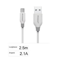 CAVO RICARICA USB TYPE-C F-TC017 CAVETTO TRASFERIMENTO DATI 2,5MT 2.1A SMARTPHONE