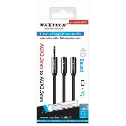 CAVO SDOPPIATORE AUDIO AUX 3.5 MM MASCHIO A 2 X 3.5 MM FEMMINA 1.5 MT AUX2-MF01