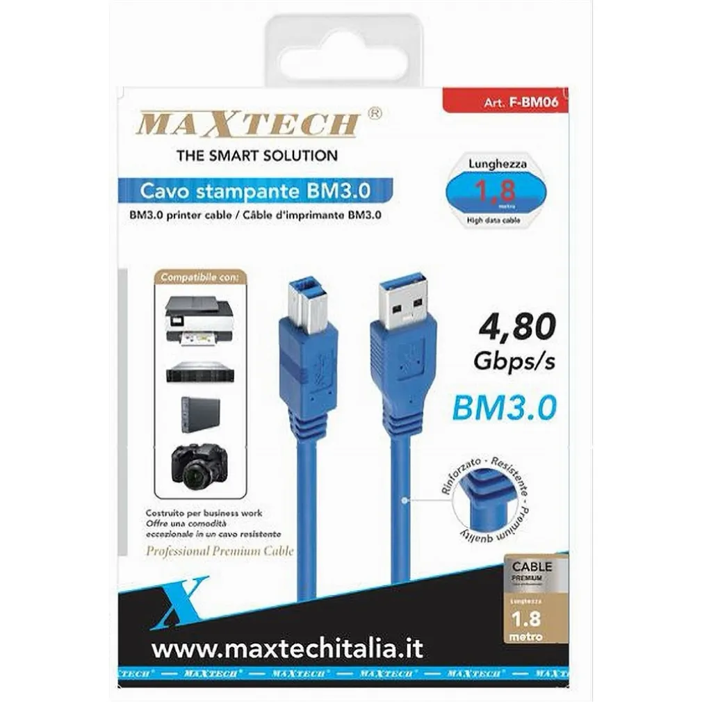 CAVO STAMPANTE USB BM3.0 1.8MT RINFORZATO RESISTENTE 4,80GBPS/S FOTOCAMERA F-BM06