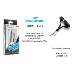 CAVO STEEL EDITION PER SMARTPHONE USCITA 5PIN 5VOLT - 2000MA 1,00MT MAXTECH F-S014