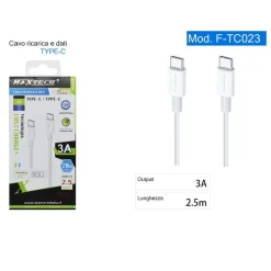 CAVO TRASFERIMENTO DATI RICARICA VELOCE TYPE-C/TYPE-C 3A 2.5MT F-TC023 SMARTPHONE