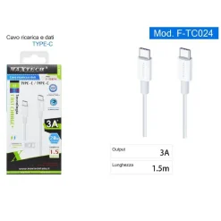 CAVO TYPE C A TYPE-C DATI E RICARICA VELOCE PER SMARTPHONE 1.5 METRI 3A F-TC024