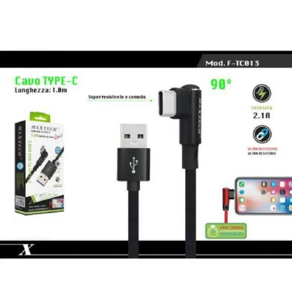 CAVO TYPE-C 90° USB 2.1A RICARICA DATI COMPATIBILE CON HUAWEI 1MT MAXTECH F-TC013