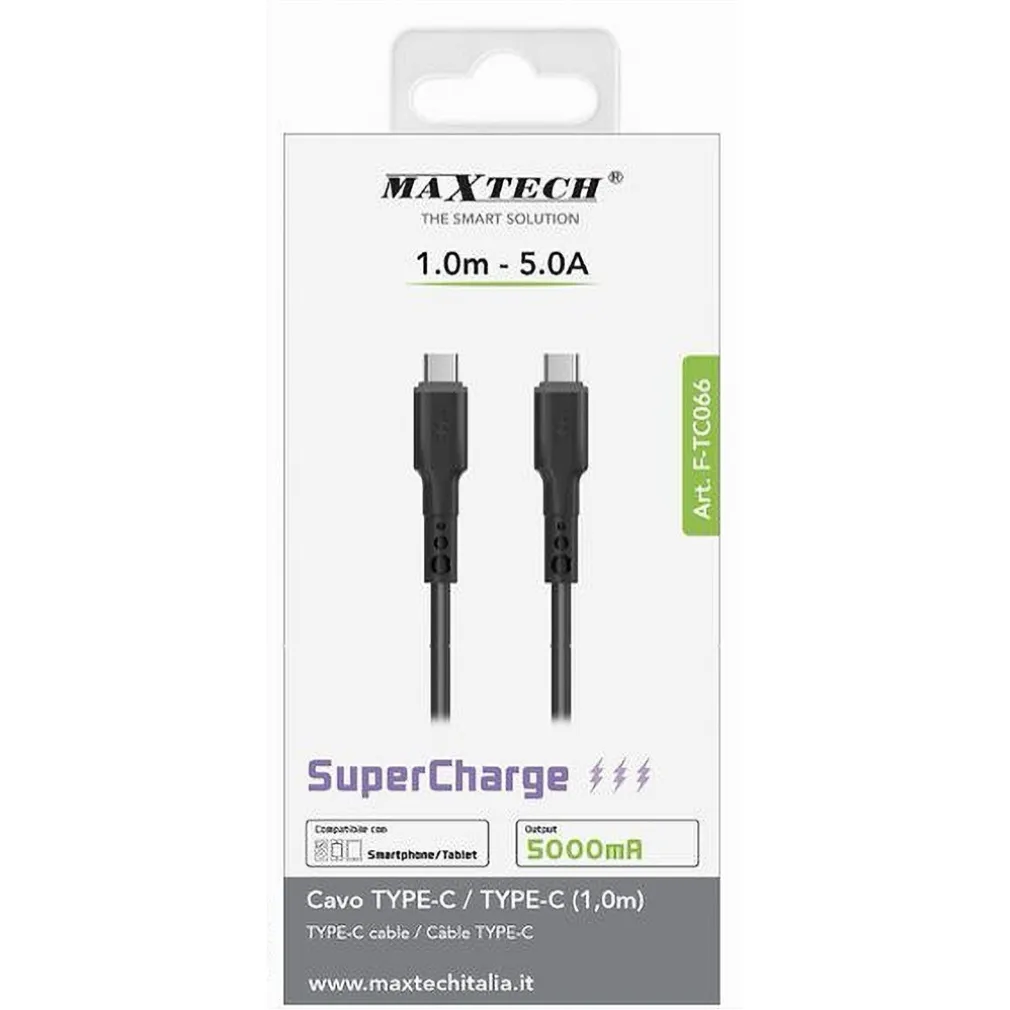 CAVO TYPE-C A TYPE-C 1MT SUPER RICARICA 5A CAVETTO PER SMARTPHONE TABLET F-TC066