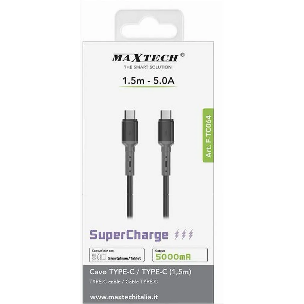CAVO TYPE-C A TYPE-C SUPER CARICA 5000MA 1.5 METRI PER SMARTPHONE TABLET F-TC064