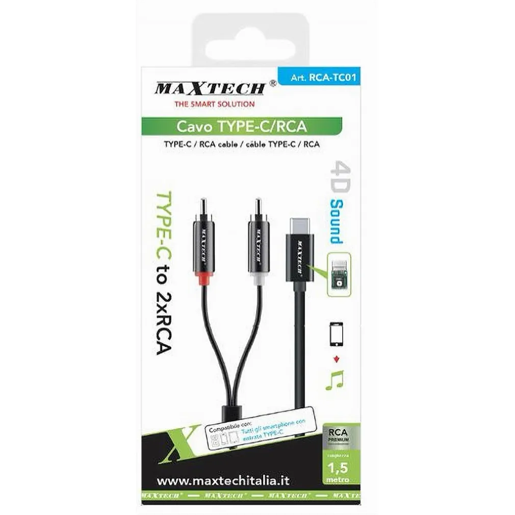 CAVO TYPE-C A 2XRCA DA 150 CM SDOPPIATORE A Y STEREO 4D SOUND DAC CHIP RCA-TC01