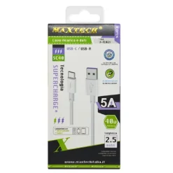 CAVO TYPE-C USB 2.5MT SUPERCHARGE RICARICA RAPIDA 5A DATI PER SMARTPHONE F-TC021